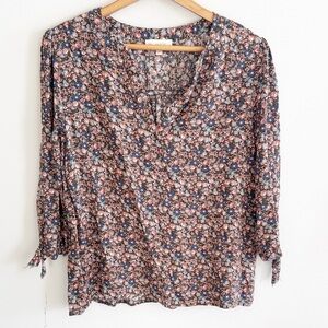 Cynthia Rowley floral tied 3/4 sleeve v-neck blouse top size XL